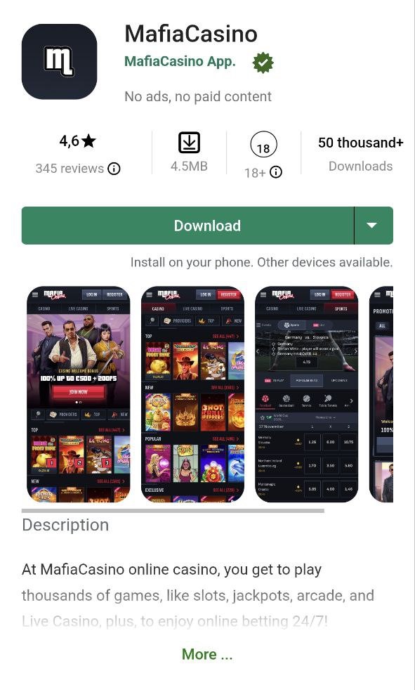 Download MafiaCasino app with thousands of games and slots