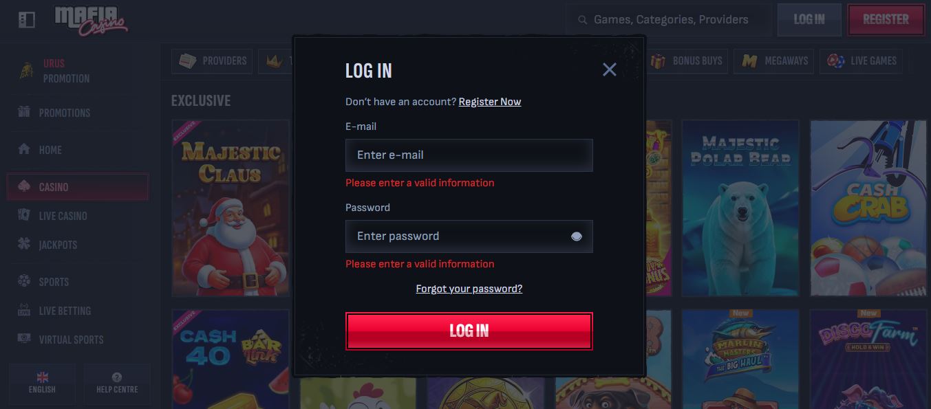 Start registration at MafiaCasino and claim welcome bonus